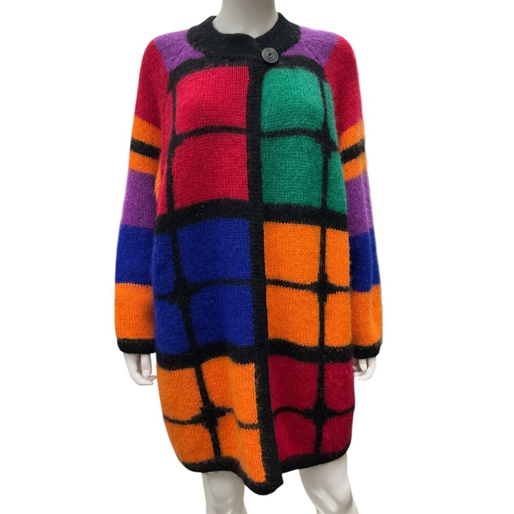 Vintage Cardigan Women’s One Size Colorblock Wool with Hidden Pockets